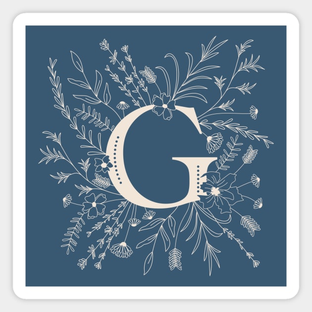 Botanical Letter G (Lake Blue) Magnet by Cascade Patterns